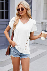 V-Neck Short Sleeve T-Shirt - Trendsi - Flyclothing LLC