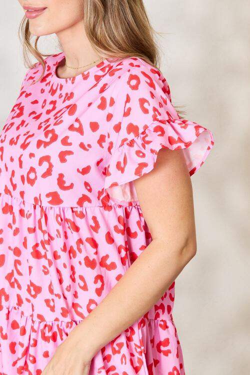 Double Take Short Flounce Sleeve Tiered Dress - Trendsi - Flyclothing LLC