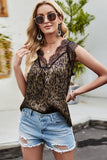 Leopard Spliced Lace Scalloped Tank - Trendsi