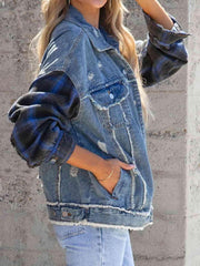 Raw Hem Distressed Denim Jacket - Trendsi