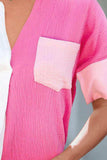 Color Block Textured Johnny Collar Blouse - Trendsi - Flyclothing LLC