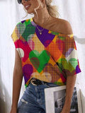 Heart Single Shoulder Short Sleeve T-Shirt - Trendsi - Flyclothing LLC