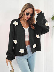 Floral Open Front Long Sleeve Cardigan - Trendsi