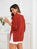 Rolled Round Neck Dropped Shoulder Slit Sweater - Trendsi - Flyclothing LLC