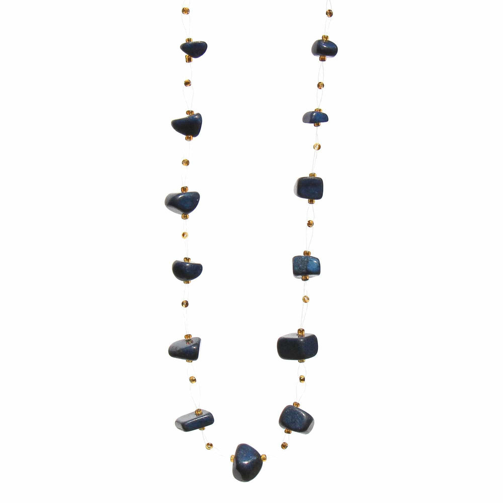 Floating Stone & Maasai Bead Necklace, Navy - Jedando