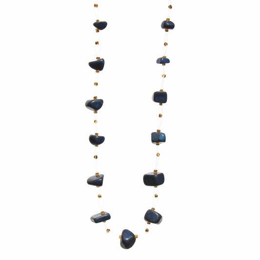 Floating Stone & Maasai Bead Necklace, Navy - Jedando