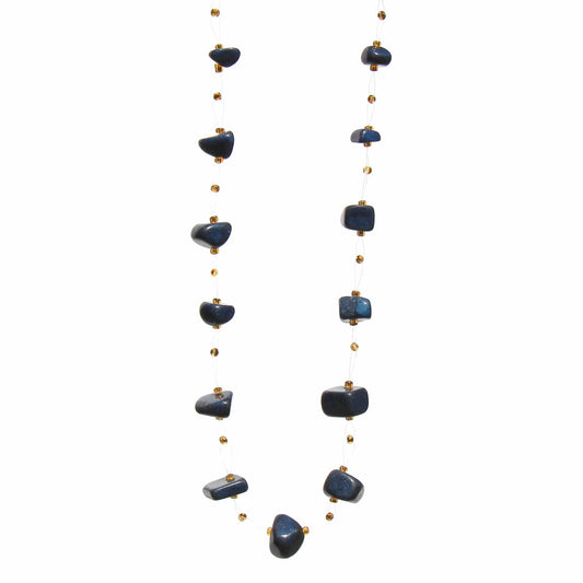 Floating Stone & Maasai Bead Necklace, Navy - Flyclothing LLC