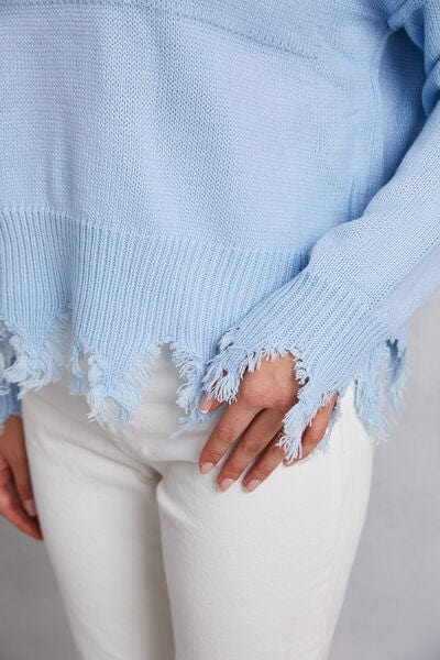 Lip Fringe Round Neck Sweater - Trendsi