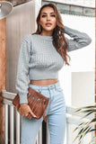 Round Neck Long Sleeve Cropped Sweater - Trendsi - Flyclothing LLC