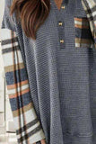 Waffle-Knit Pocketed Plaid Dropped Shoulder Blouse - Trendsi - Flyclothing LLC