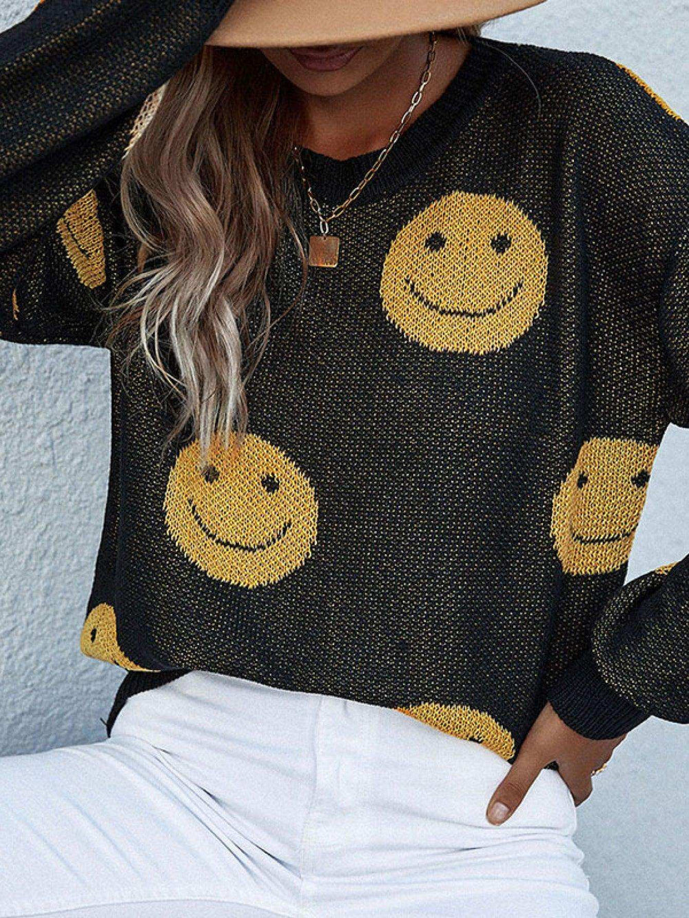 Smiley Face Sweater - Trendsi - Flyclothing LLC