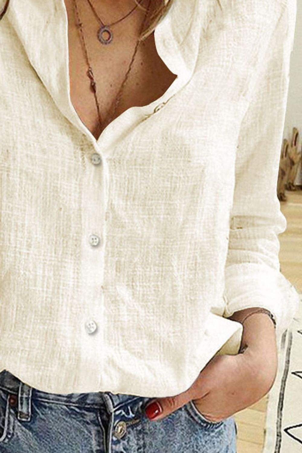 Button Up Long Sleeve Shirt - Trendsi - Flyclothing LLC