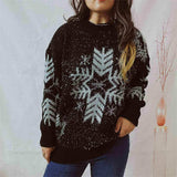 Snowflake Pattern Long Sleeve Sweater - Trendsi - Flyclothing LLC