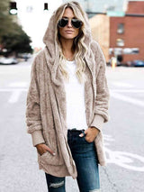 Teddy Hooded Jacket with Pockets - Trendsi - Flyclothing LLC