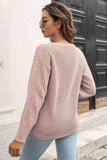 Ribbed Openwork Sleeve Round Neck Pullover Sweater - Trendsi