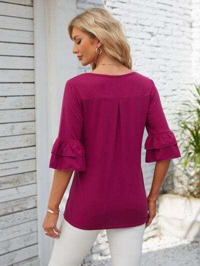 Ruffled Suqare Neck Half Sleeve Blouse - Trendsi - Flyclothing LLC
