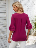 Ruffled Suqare Neck Half Sleeve Blouse - Trendsi