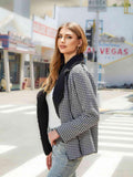 Houndstooth Open Front Long Sleeve Jacket - Trendsi