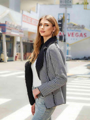 Houndstooth Open Front Long Sleeve Jacket - Trendsi
