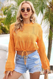 Drawstring Hem Round Neck Cropped Cover Up - Trendsi