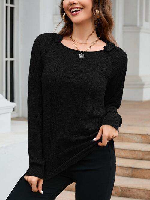 Texture Round Neck Long Sleeve Knit Top - Trendsi - Flyclothing LLC