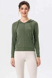 Drawstring Zip Up Hooded Active Outerwear - Trendsi - Flyclothing LLC