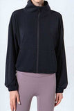 Drawstring Zip Up Dropped Shoulder Active Outerwear - Trendsi - Flyclothing LLC