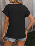 Cable-Knit Round Neck Short Sleeve T-Shirt - Trendsi - Flyclothing LLC