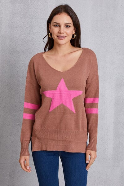 Star Scoop Neck Dropped Shoulder T-Shirt - Flyclothing LLC