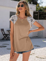 Animal Print Round Neck Short Sleeve Tee - Trendsi - Flyclothing LLC