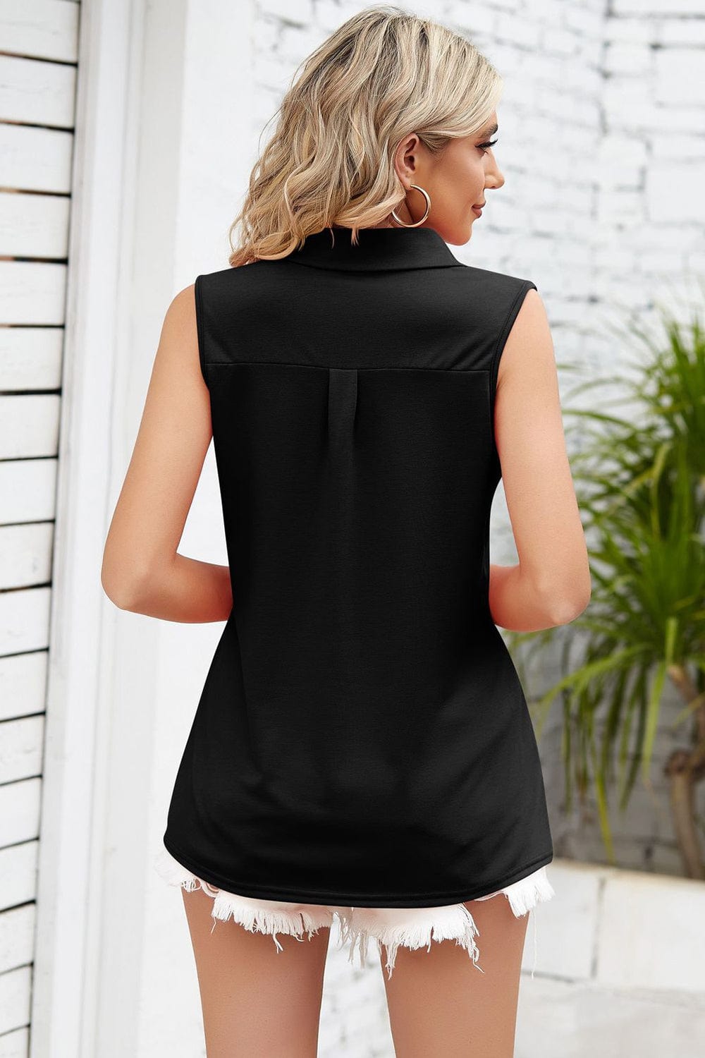 Ruched Johnny Collar Tank - Trendsi