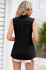Ruched Johnny Collar Tank - Trendsi - Flyclothing LLC