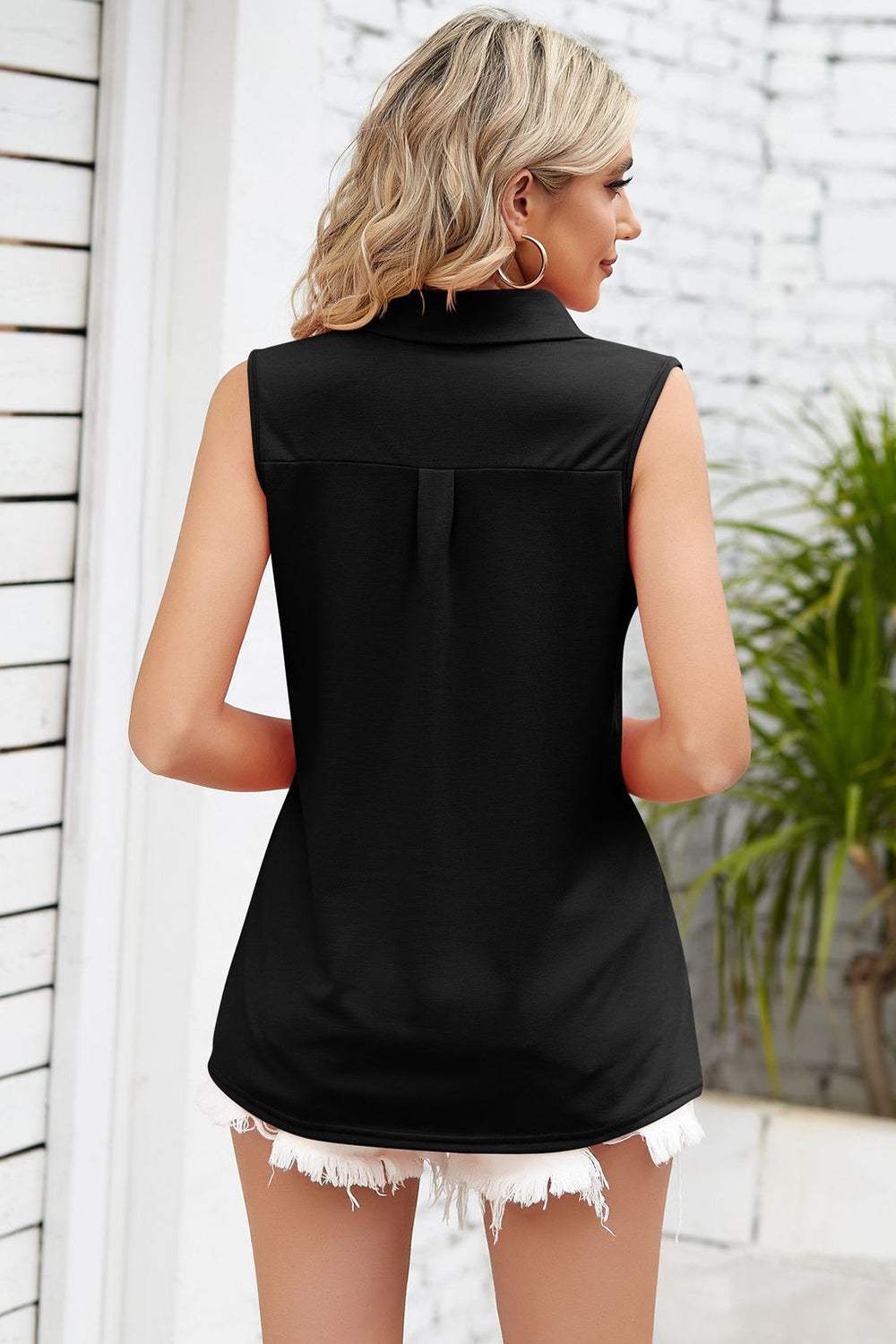 Ruched Johnny Collar Tank - Trendsi - Flyclothing LLC
