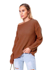 Boat Neck Drop Shoulder Long Sleeve Sweater - Trendsi