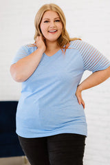 Plus Size V-Neck Raglan Sleeve Tee - Trendsi - Flyclothing LLC