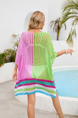 Contrast Scoop Neck Openwork Half Sleeve Cover Up - Trendsi - Flyclothing LLC