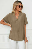 Side Slit Notched Neck Cuffed Short Sleeve Blouse - Trendsi - Flyclothing LLC