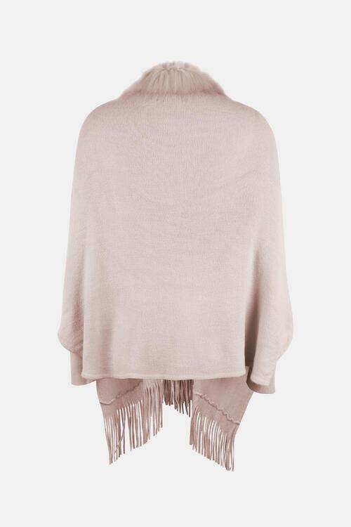 Fringe Open Front Long Sleeve Poncho - Trendsi - Flyclothing LLC