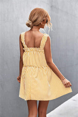 Striped Frill Trim Square Neck Dress - Trendsi - Flyclothing LLC