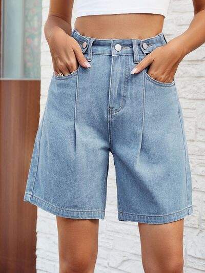 High Waist Denim Shorts with Pockets - Trendsi - Flyclothing LLC
