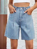High Waist Denim Shorts with Pockets - Trendsi - Flyclothing LLC
