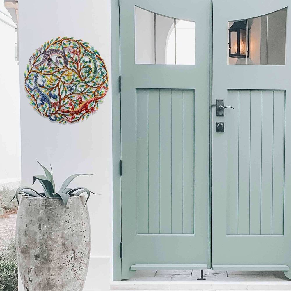 Four Geckos Painted Metal Wall Art - Croix des Bouquets - Croix des Bouquets - Flyclothing LLC