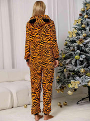 Animal Print  Zip Front Lounge Jumpsuit with Pockets - Trendsi
