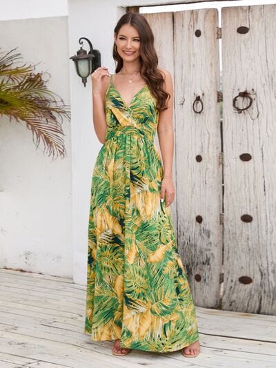 Printed Surplice Spaghetti Strap Dress - Trendsi