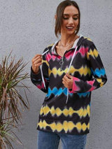 Contrast Quarter Zip Dropped Shoulder Hoodie - Trendsi - Flyclothing LLC