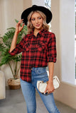 Plaid Curved Hem Long Sleeve Shirt - Trendsi