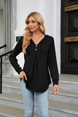 Long Sleeve Hooded Blouse - Trendsi
