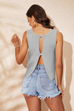 Buttoned Cutout Ribbed Trim Knit Tank - Trendsi - Flyclothing LLC