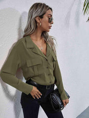 Collared Neck Button Down Shirt - Trendsi