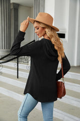 Long Sleeve Hooded Blouse - Trendsi
